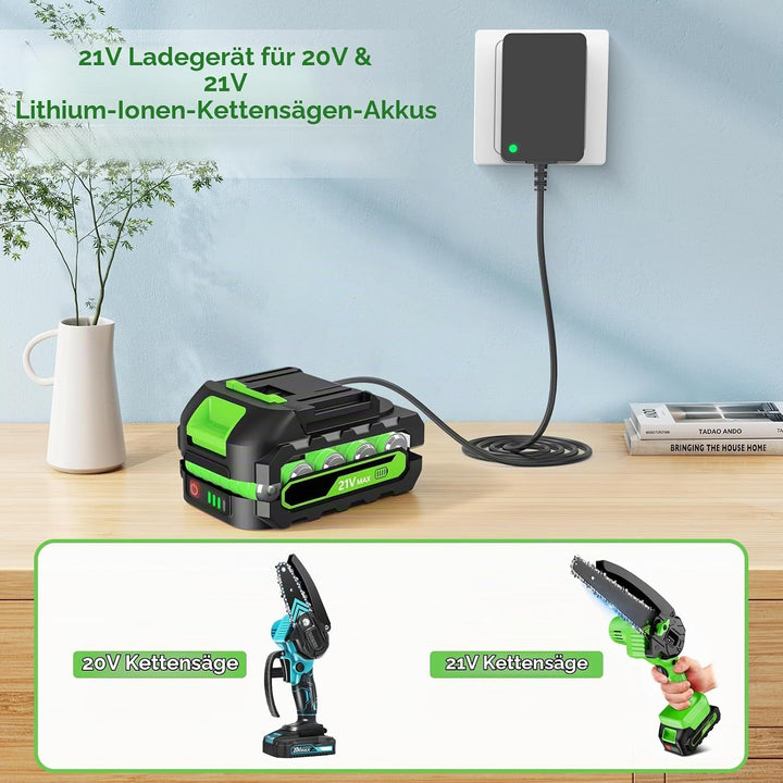 21V 1A Mini-Kettensäge-Akku-Ladegerät für Elektrowerkzeuge, kompatibel mit Seesi/Aker/Saker/Seyvum/O