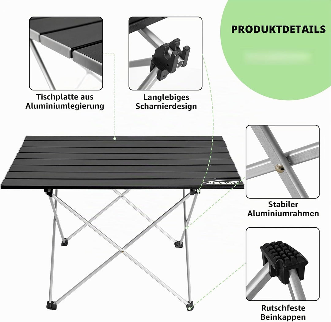 IPEB Campingtisch Klappbar, Klapptisch Camping, Tragbarer Picknicktisch Faltbar, Kleiner Aluminium-K