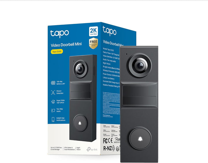 Tapo D205 Akku-Videotürklingel | WLAN Türklingel mit Kamera | 2K, 160° Weitwinkel, Zwei-Wege-Audio |