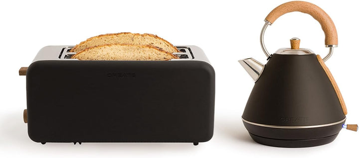 CREATE/PACK TOAST RETRO XL + KETTLE RETRO L/Wasserkocher 1,7L und Toaster mit 3 Toast-Stufen in Schw