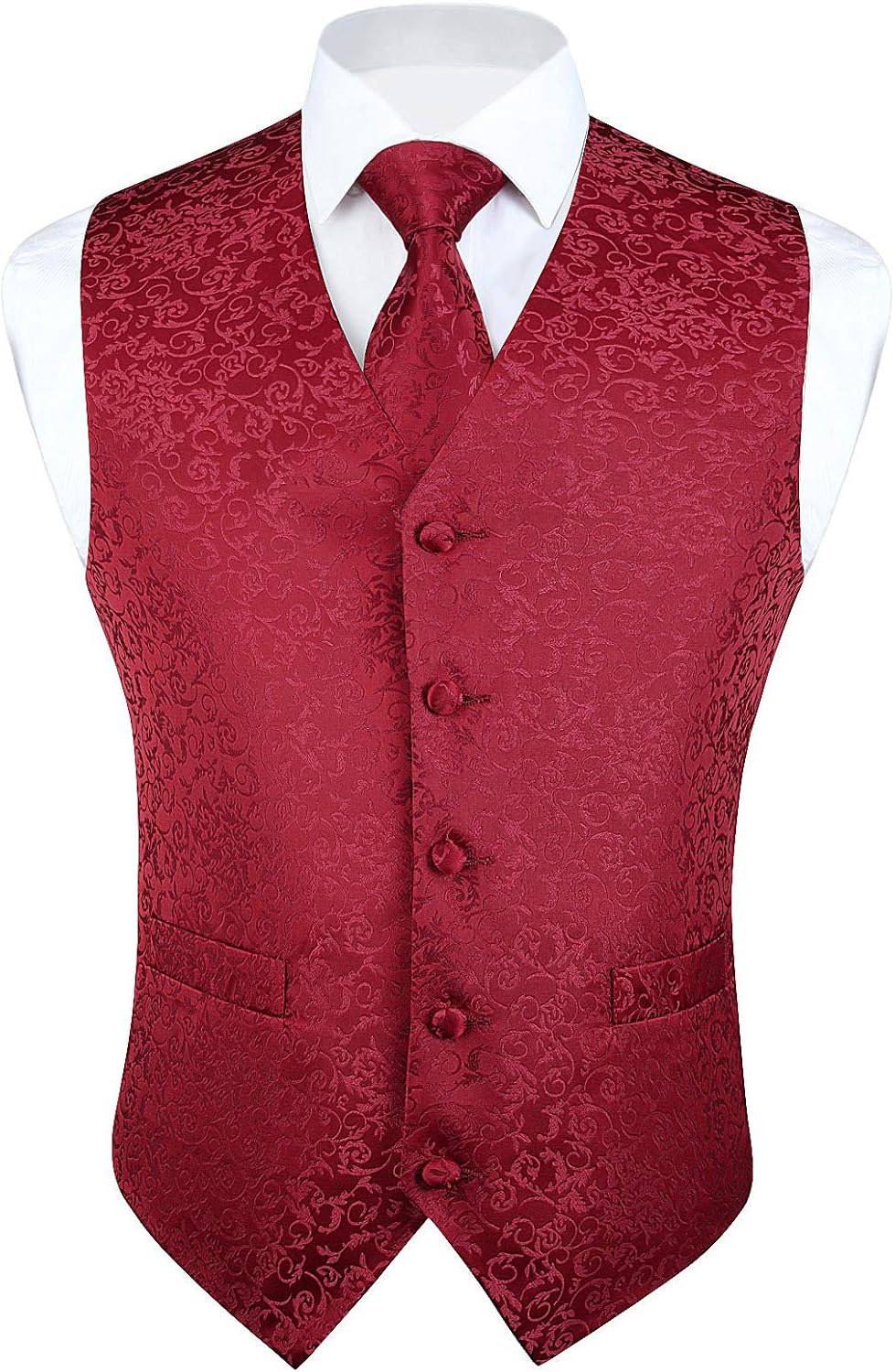 HISDERN Herren FLoral Hochzeit Weste Krawatte Einstecktuch Taschentuch Jacquard Weste Anzug Set M Bu