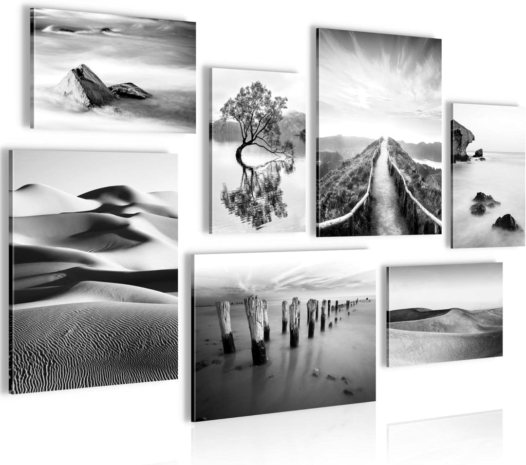 Novart Wandbilder Landschaft Sand Natur - KOMPLETT AUFHÄNGFERTIG - Schwarz Weiss Wohnzimmer Schlafzi