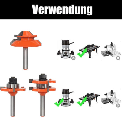 AKYLIN 3tlg 45 Grad Gehrungsfräser Nut und Feder Fräser Set 8mm Schaft,Scheibennutfräser mit 4 Lager
