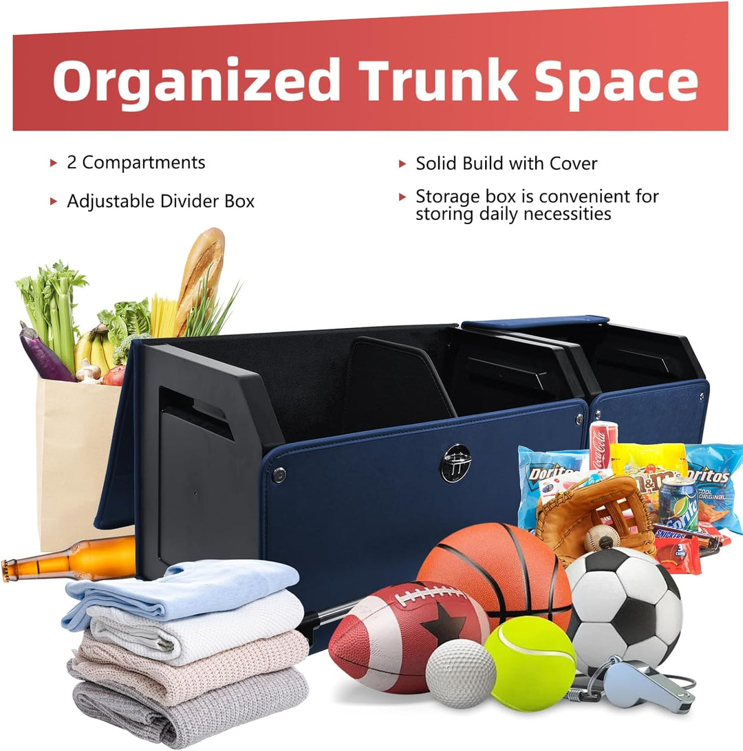 Auto Kofferraum Organizer, 2 in 1 Langlebig Leder Aufbewahrungsbox mit Deckel und stabilem Griff, Gr