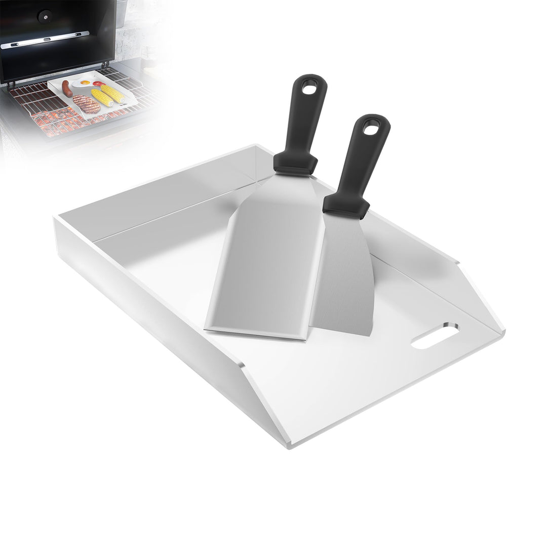 Edelstahl Grillplatte, 30x20x4 cm, Gleichmässige Wärmeverteilung für Gas- und Kohlegrills – Inkl. 2x