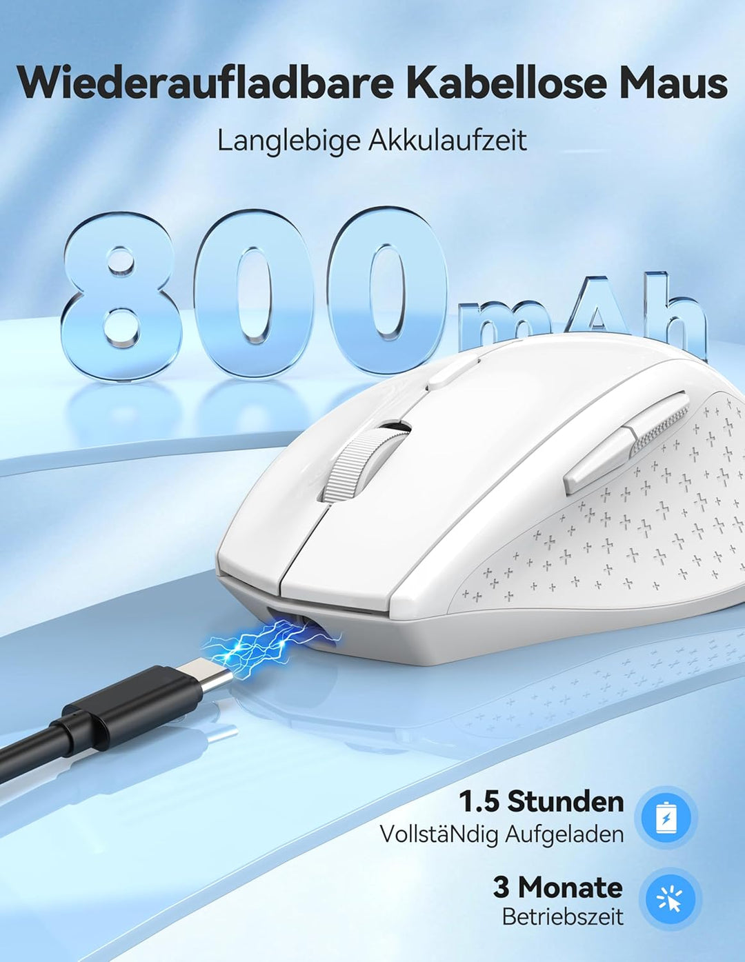 TECKNET PRO Kabellose Maus Wiederaufladbar, Silent Funkmaus 6400 DPI, 2,4 GHz Computermaus, Ergonomi