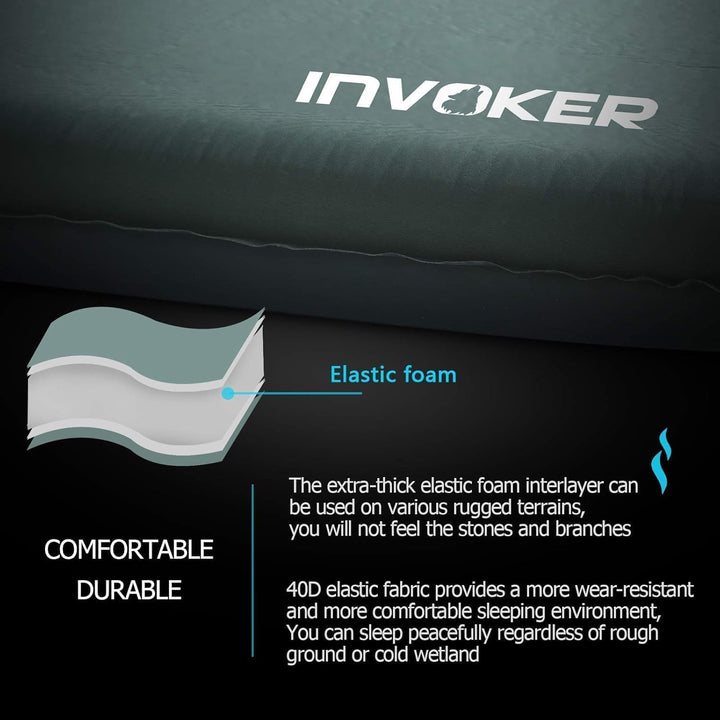 Invoker Camping Isomatte - 8 cm Ultradicker elastischer Schwamm Selbstaufblasende Campingmatte mit K
