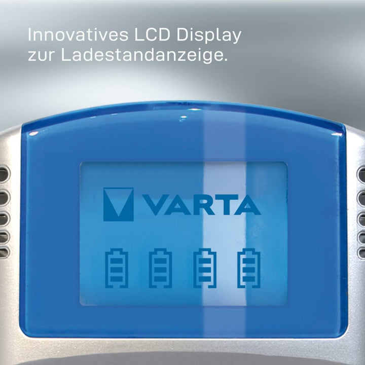 VARTA Akku Ladegerät, inkl. 4X AA 2600mAh, Batterieladegerät für wiederaufladbare AA/AAA, LCD Charge