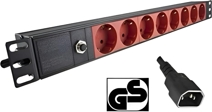 DINIC 19 Zoll Steckdosenleiste mit C14 Stecker, Aluminium, GS (8-Fach für USV-Anlagen), 8-fach für U
