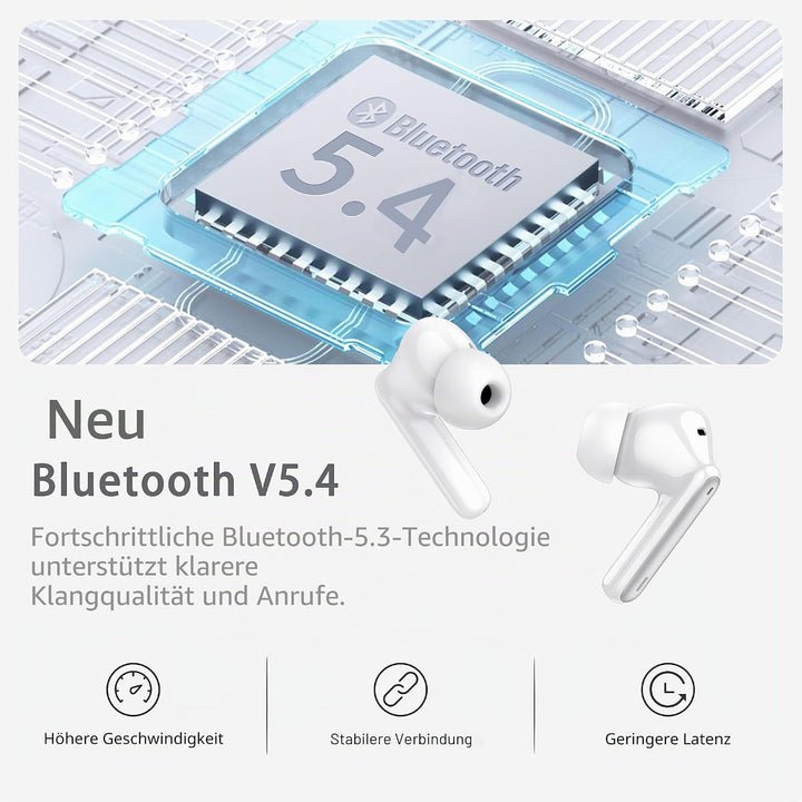 Kabellose Bluetooth Kopfhörer, In Ear Kopfhörer Bluetooth 5.4 mit 4 ENC Noise Cancelling Mics, HiFi
