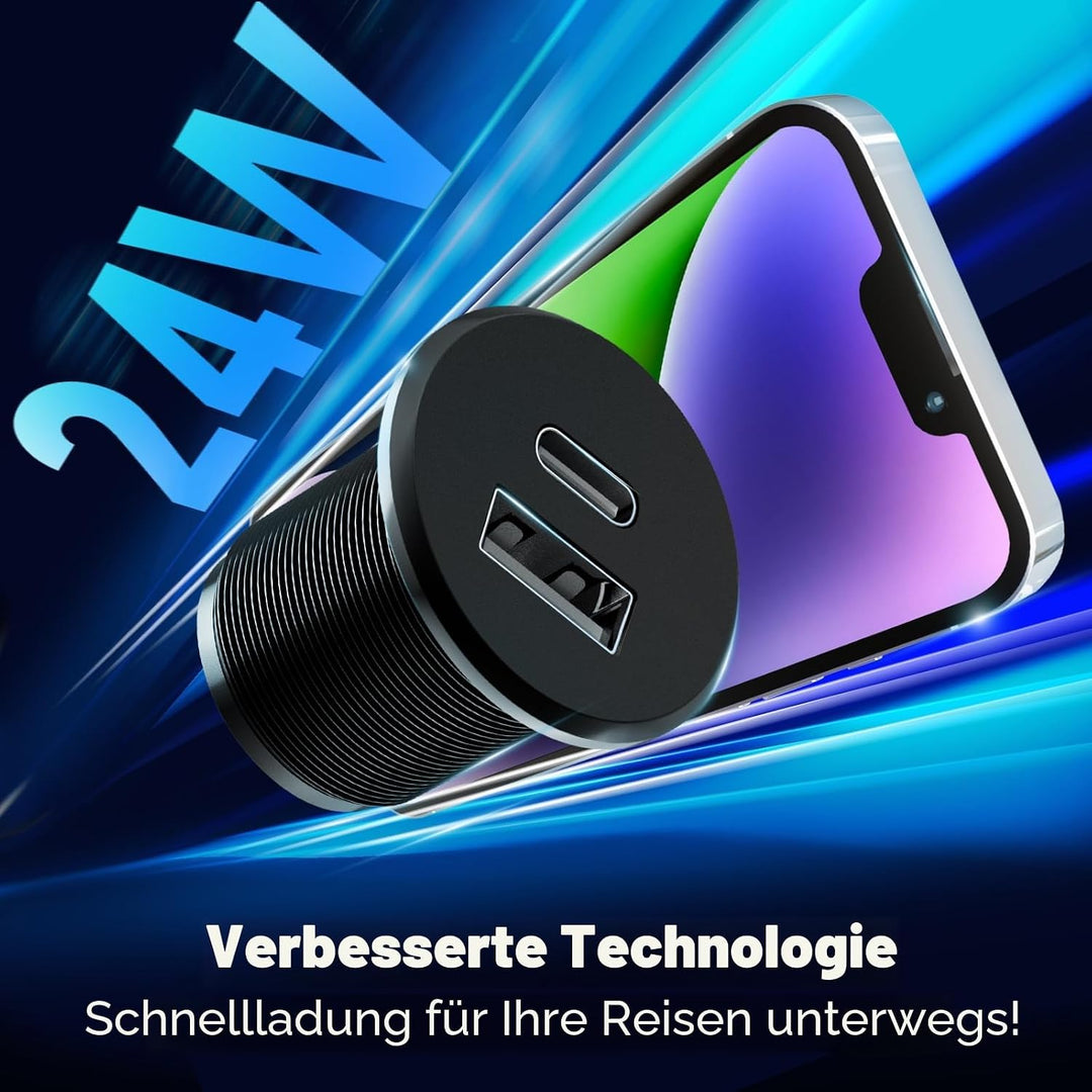 acegoo USB C Steckdose 12V Wohnmobil Ladegerät Vollaluminium, Typ C USB Anschluss PD3.0 QC3.0 KFZ Bu
