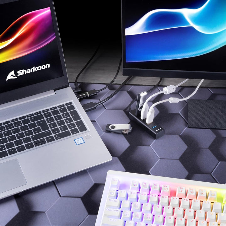 Sharkoon 4-Port USB 3.2 GEN 1 Aluminium Hub, Schwarz