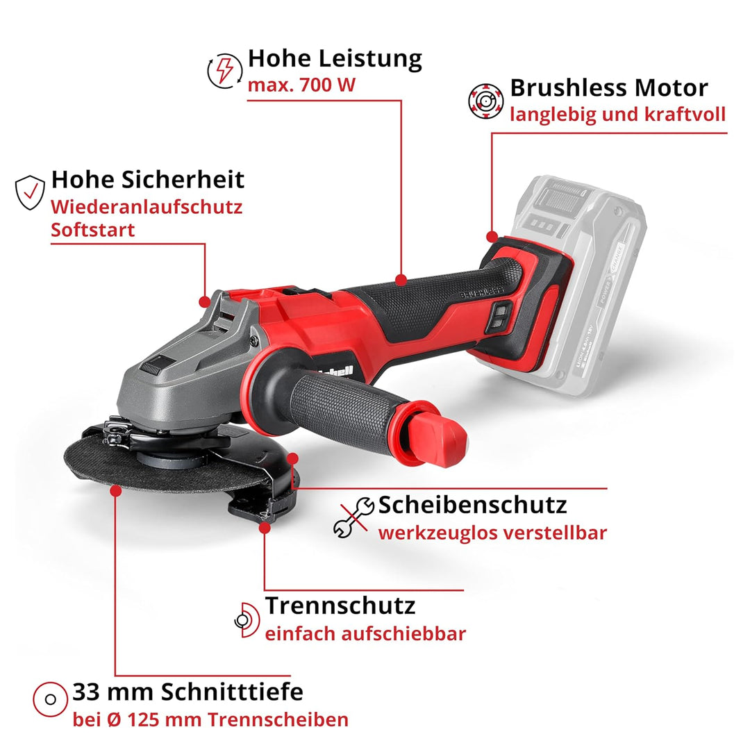 Einhell Professional Akku-Winkelschleifer AXXIO 18/125 Power X-Change (18 V, 700 W, 125 mm Scheiben-