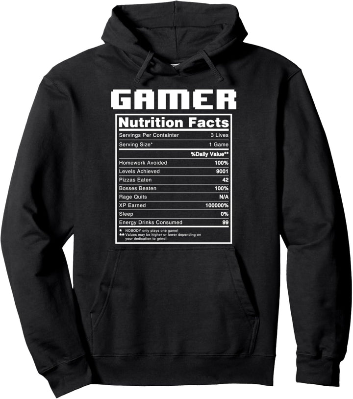 Gamer Nutrition Facts Lustiges Videospiel Esports Gaming Nerds Pullover Hoodie
