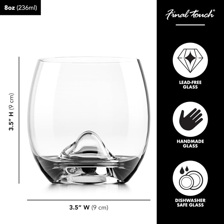 Final Touch Stainless Steel Edition On The Rocks Drinking Glass Set - Whiskyglas Glas und Eiskugel S