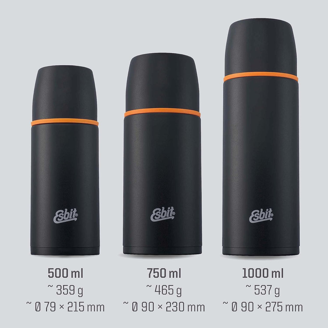 Esbit Edelstahl Isolierflasche Classic 500 ml in Schwarz - für warme und kalte Getränke - Edelstahl
