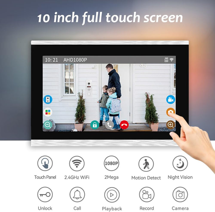 Tuya Video Türklingel Wohnung Gegensprechanlage, WiFi 10-Zoll-Touchscreen-Monitor mit Wired 1080P Tü