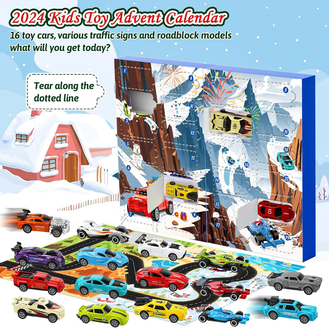 Autos Spielzeug Adventskalender Kinder 2023, Sportwagen Rennspielzeug, 24 Tage Weihnachtskalender Ge