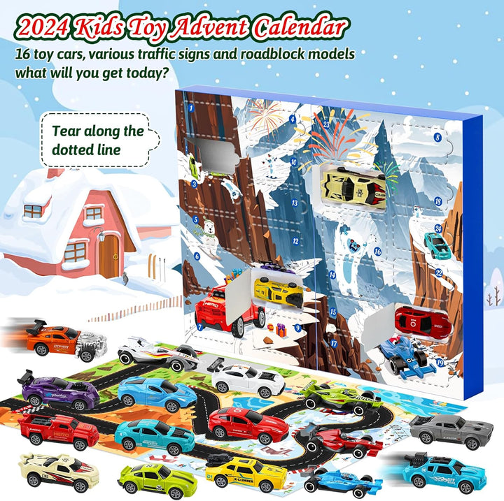 Autos Spielzeug Adventskalender Kinder 2023, Sportwagen Rennspielzeug, 24 Tage Weihnachtskalender Ge