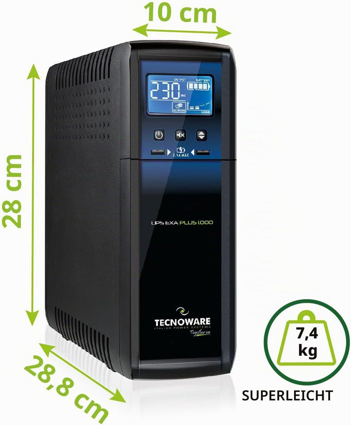 Tecnoware Power Systems - UPS EXA PLUS 1000 , Unterbrechungsfreie Stromversorgung für Gaming-PCs und