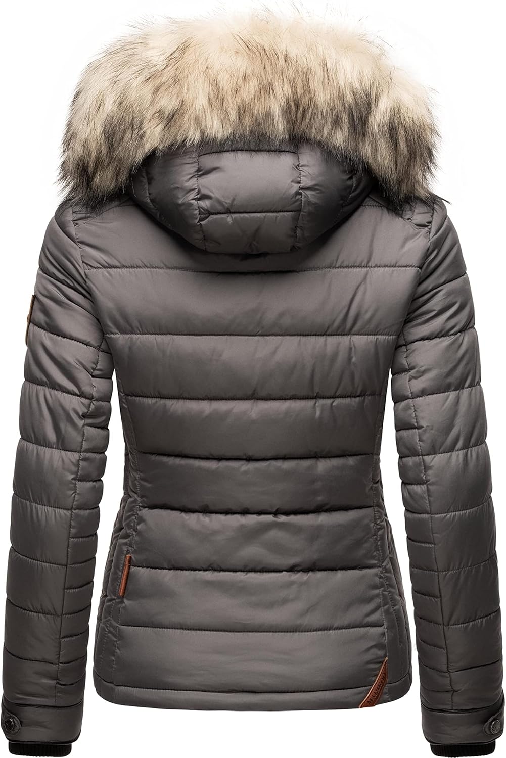 MARIKOO Damen Winterjacke Steppjacke mit abnehmbarem Kunstfell Lerikaa XS-3XL XL Dark Grey, XL Dark