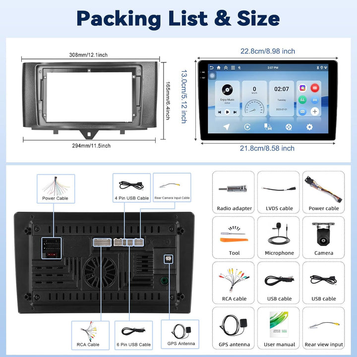 Android 15, 4G+128G CAMECHO Autoradio für Mercedes Benz Smart Fortwo W451 2011-2015 mit Carplay Andr