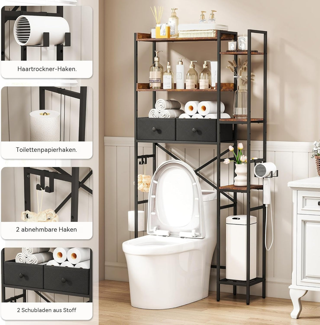 Wasserdicht Toilettenregal Höhenverstellbar Einfache Montage mit Körben Haken, Wc Regal über Toilett