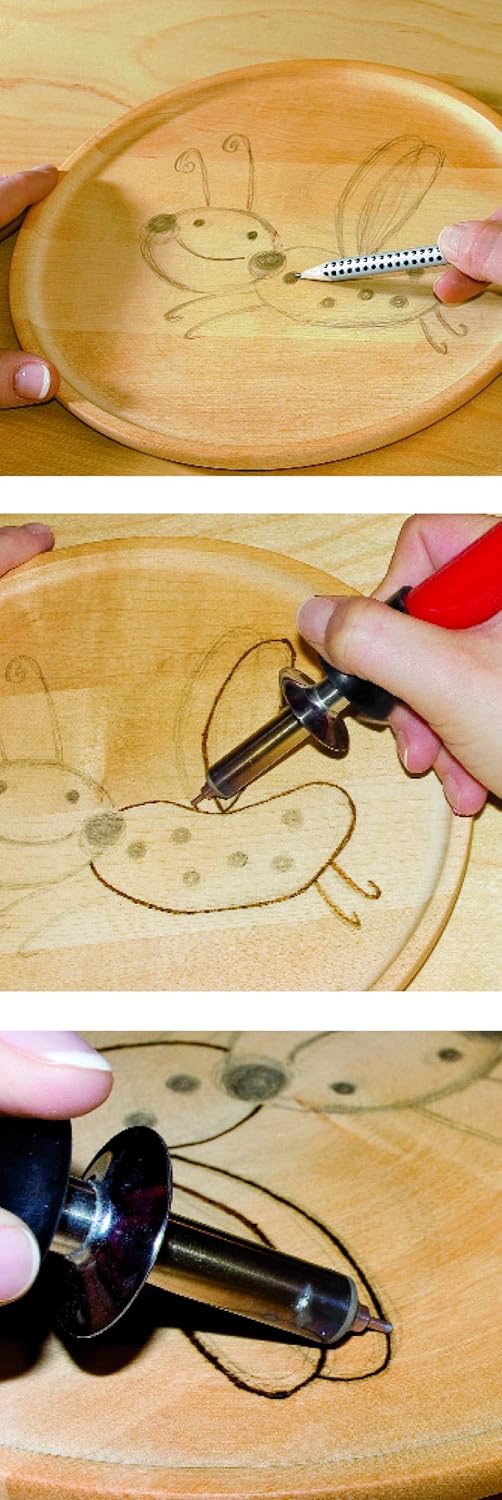 Brandmalkolben mit 9 verschiedenen Aufsätzen & Pebaro 20500 - Brennstempel, Buchstaben M - Z, 16-tei