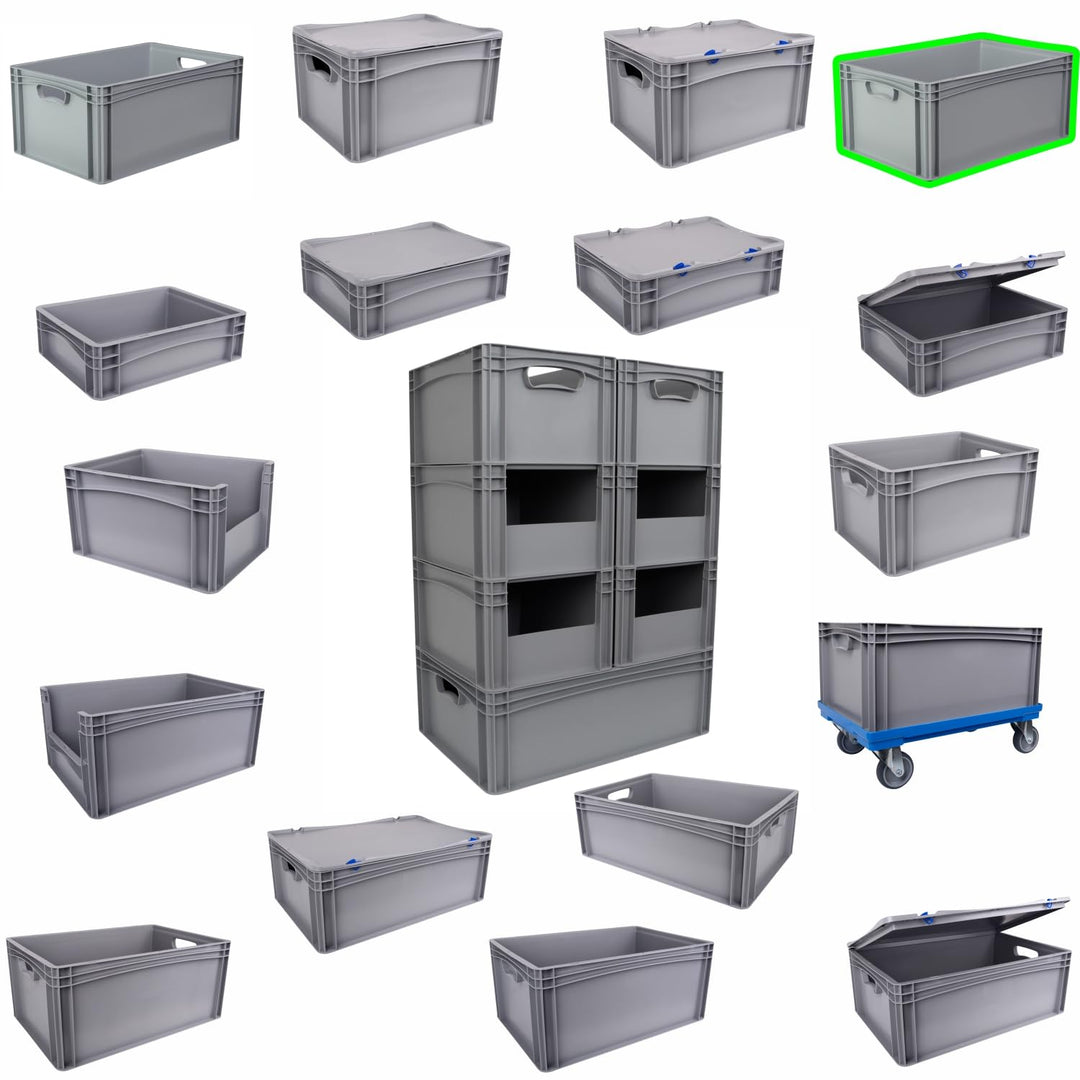 Hesselink Eurobox 60x40x27 cm, Handgriffe geschlossen, stapelbar, 54,4 Liter, grau, lebensmittelecht