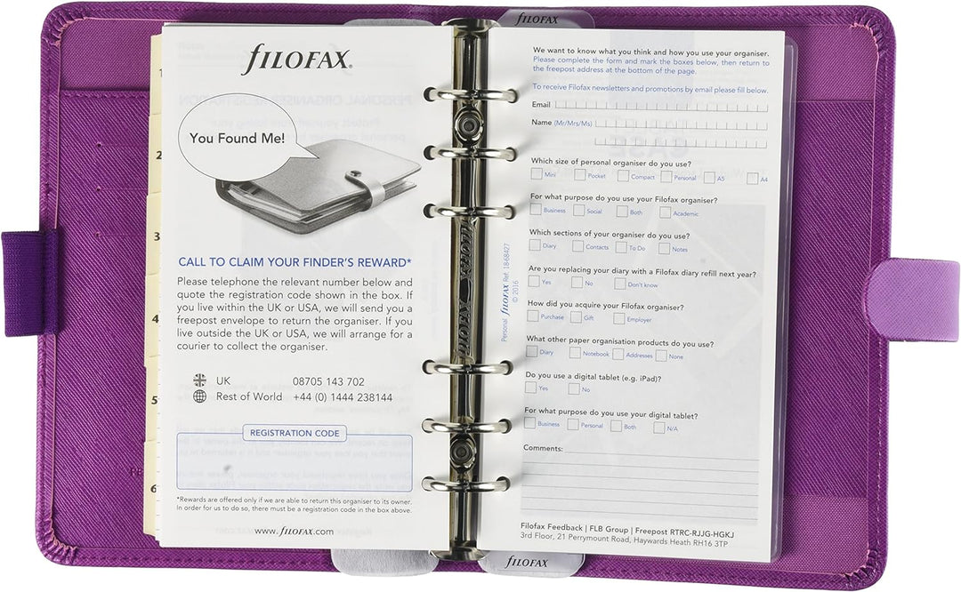 Filofax 22453 - Saffiano Persönlicher Organizer 2020, Raspberry Himbeere, Himbeere