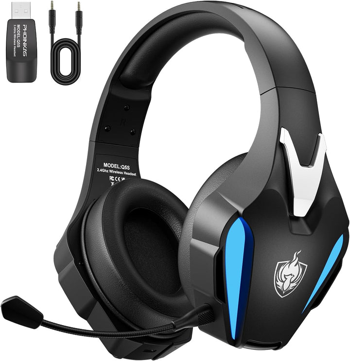 PHOINIKAS Gaming-Headset Wireless, Kabelloses Gaming-Kopfhörer, 2.4GHz-Dongle für PS4/PS5/PC, 7.1-St