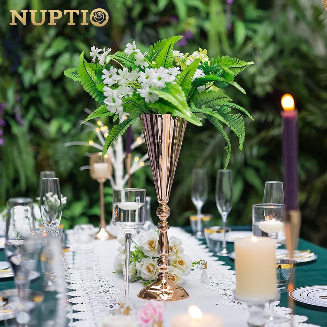 NUPTIO Gold Vase für Hochzeit Tischdeko: 2 Stück 42cm Hohe Blume Trompete Vasen Metall Tische Mittel