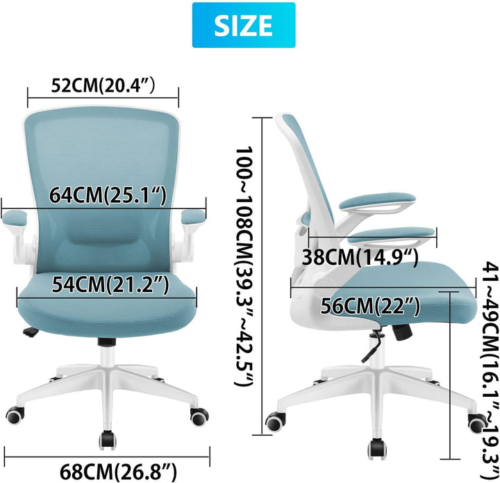 KERDOM Bürostuhl, Ergonomischer Schreibtischstuhl mit Klappbaren Armlehnen, 360° Drehstuhl Mesh Comp
