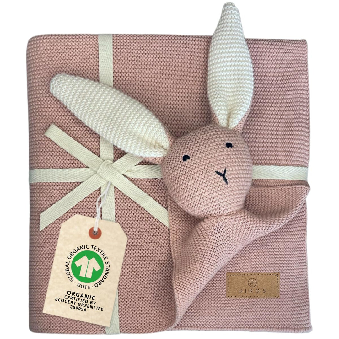 DIKOS® Original Babydecke SCHMUSE-HASE rosa | 100% Bio-Baumwolle Neugeborenen Decke | nachhaltige Ku