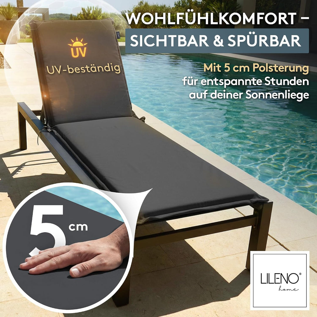 LILENO HOME Sonnenliege Auflage als [4er Set - Rollliege] in Anthrazit | Gartenliegen Auflage perfek