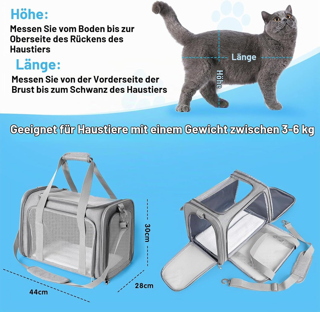 AiQInu Transporttasche Katze Hund Faltbare, Hundetransportbox mit Einstellbar Schultergurt, Tragfähi