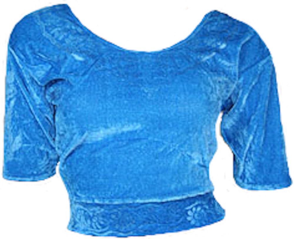 Trendofindia Hellblau Choli (Sari Oberteil) Samt Gr. 48 Gr. XXL ideal für Bauchtanz