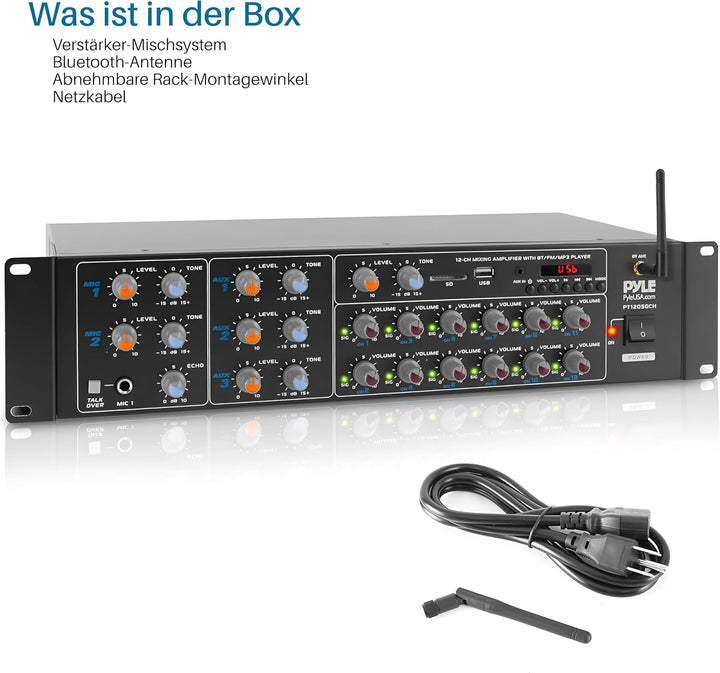Pyle Mischverstärker, 8-Kanal Bluetooth HiFi Verstärker/Endstufe 4000W mit Mikrofon mit Talkover, RC