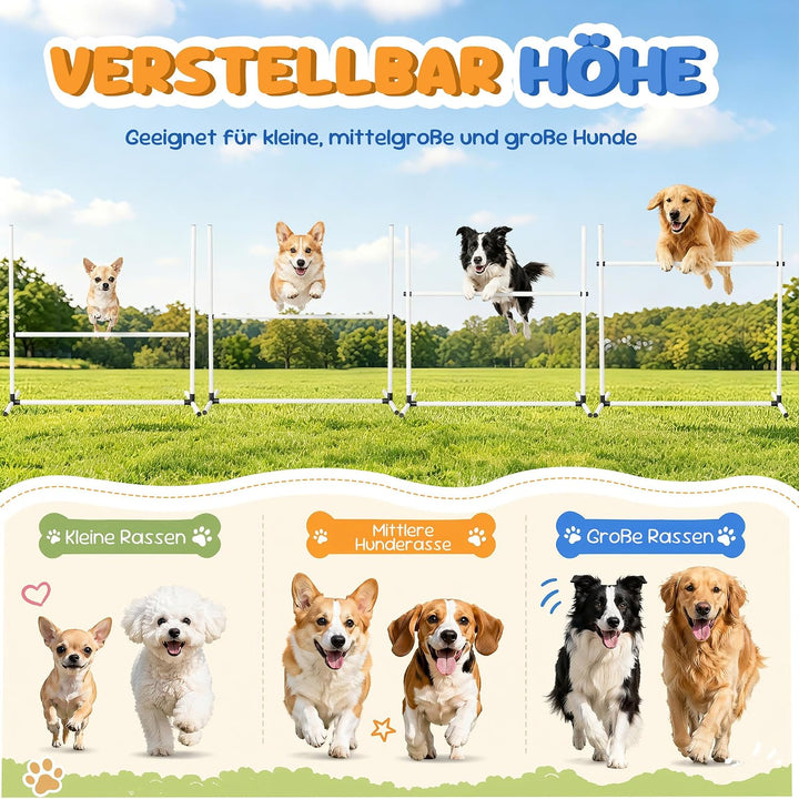 YRHome Hunde Agility Hürdenset Agility-Ausrüstung für Hunde 4 x Hürden Slalom Stangen Hunde Training