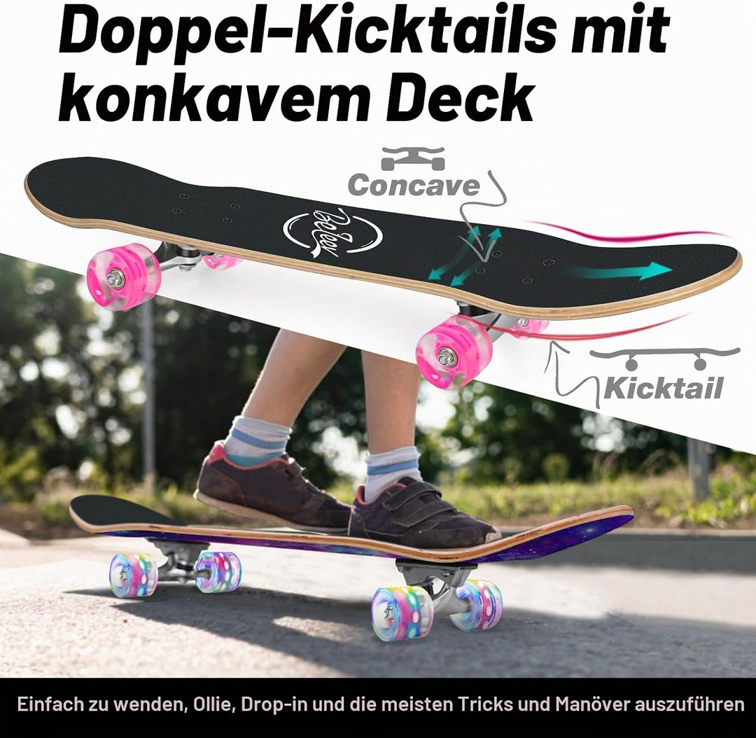 BELEEV Skateboard 31x8 Zoll Komplette Cruiser Skateboard für Kinder Jugendliche Erwachsene, 7-Lagige