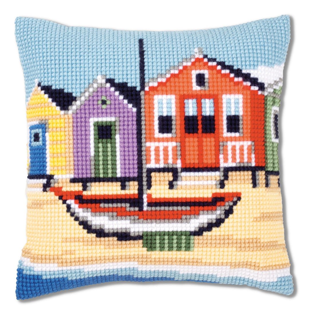 Vervaco Küste Kreuzstichkissen/Stickkissen vorgedruckt, Baumwolle, Mehrfarbig, 40 x 40 x 0.3 cm