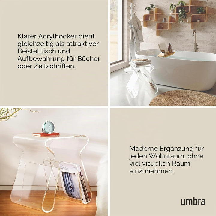Umbra Magino Hocker mit integriertem Zeitschriftenständer, Acryl klar, Hocker