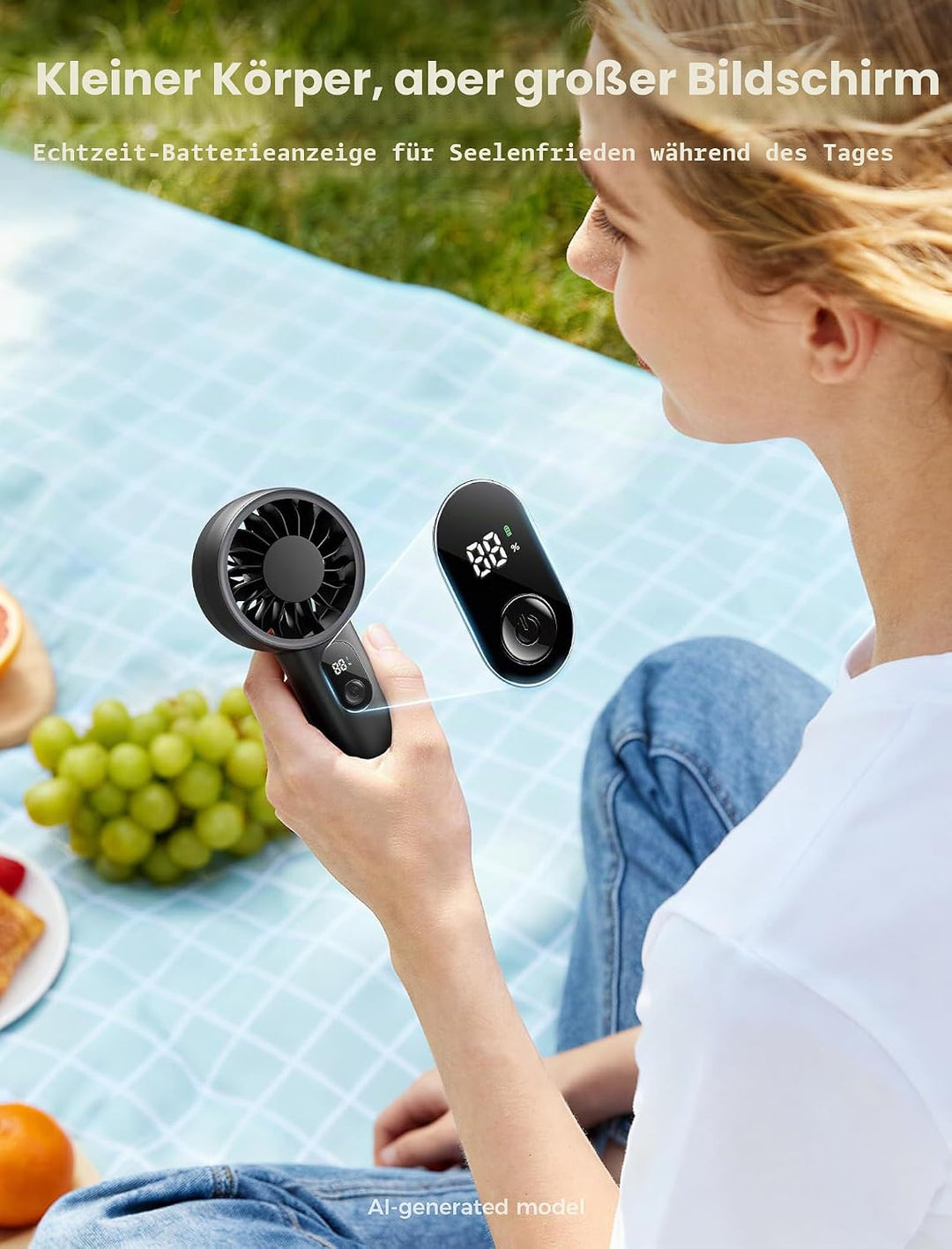 Aecooly Mighty Handventilator, Tragbarer Mini Ventilator, USB-aufladbar [Max. 10 Stunden Kühlzeit],