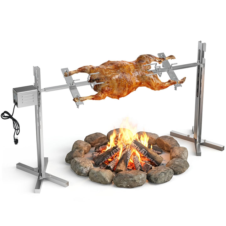 Spanferkelgrill mit Motor 60kg Belastbarkeit, Elektrischer Grillspiess Edelstahl mit 5-Stufig Höhenv