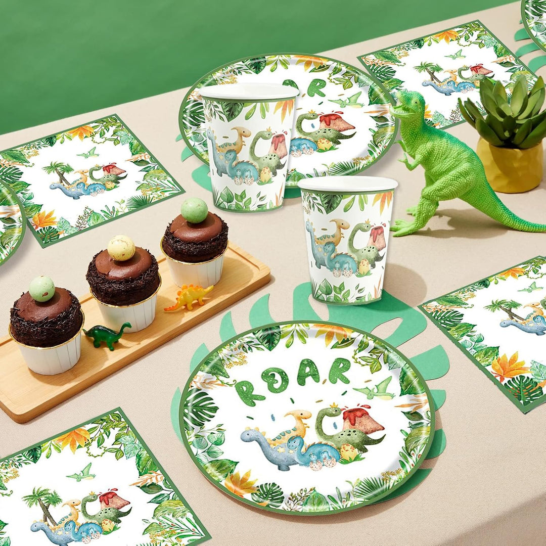 Dinosaurier Geburtstag Geschirr Set, 16 Gäste Dino Partygeschirr Pappteller Kindergeburtstag, Pappte