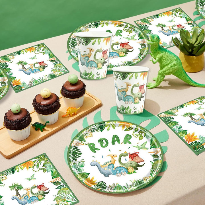 Dinosaurier Geburtstag Geschirr Set, 16 Gäste Dino Partygeschirr Pappteller Kindergeburtstag, Pappte