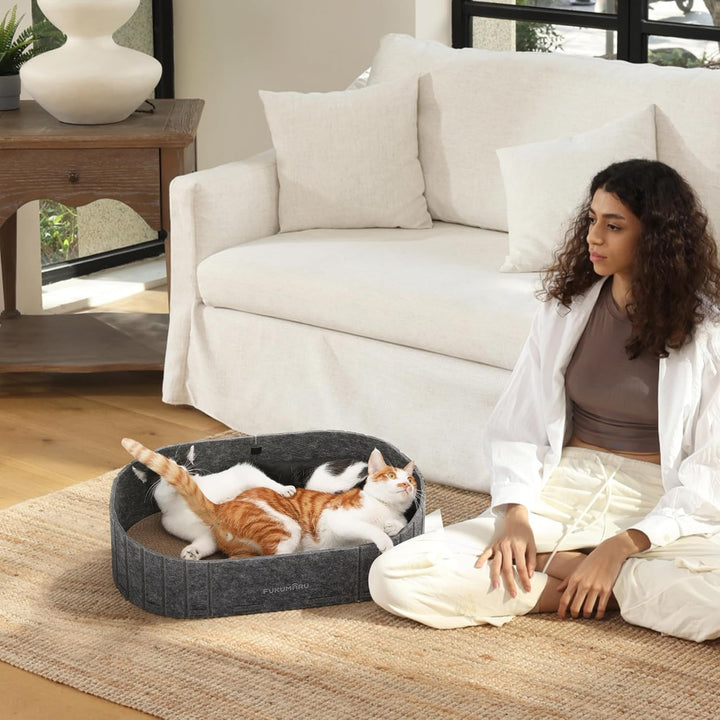 FUKUMARU Kratzbrett für Katzen, 61 cm Kratzpappe in Sofa-Form, Umkehrbares Katzenbett, Runde Kratzpa