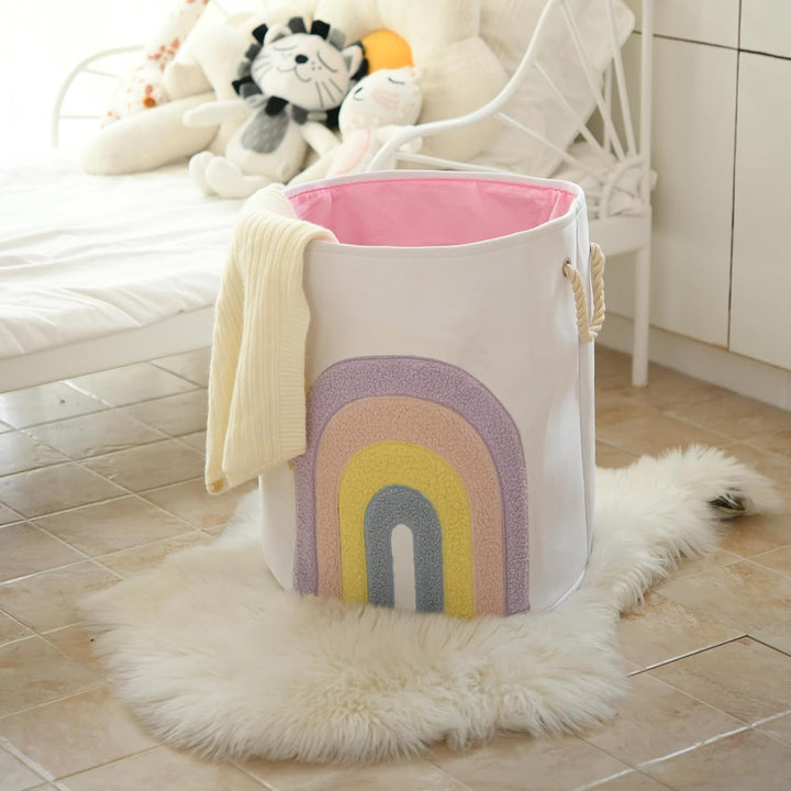 INough Baby Wäschekorb Rosa Wäschesammler, Canvas 58L Extra Grosser Babywäschekorb mit Zugverschluss