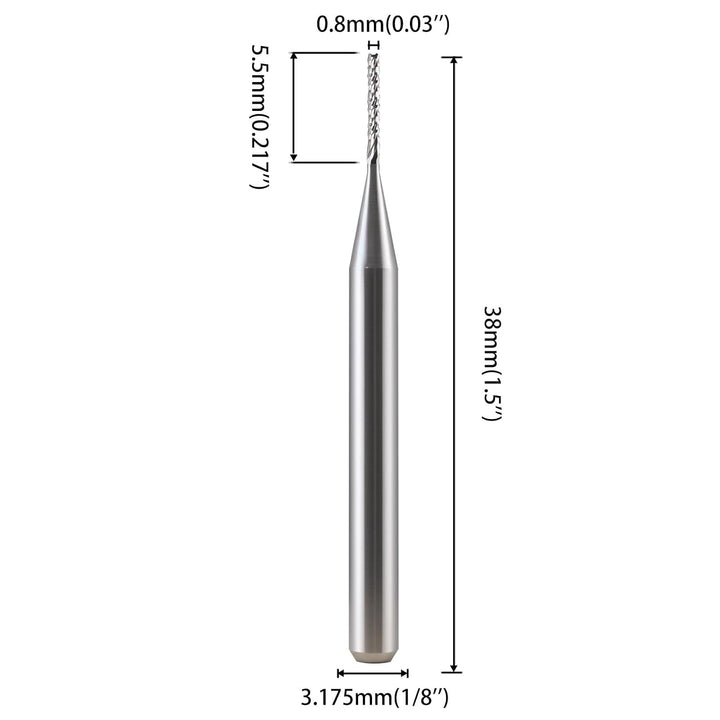 EU_HOZLY 10 Stücke Fräser 3.175mm Hartmetall-Endfräser Gravierbits CNC-Leiterplatten-Maschinen 0.8mm