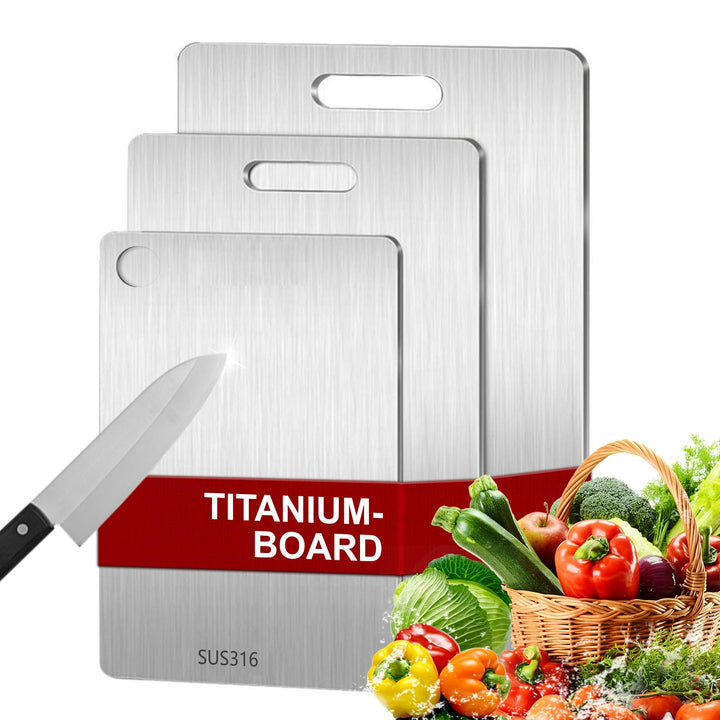 3 Stück Titan Schneidebrett, Edelstahl Titanium Cutting Board, BPA-freies Doppelseitiges Lebensmitte